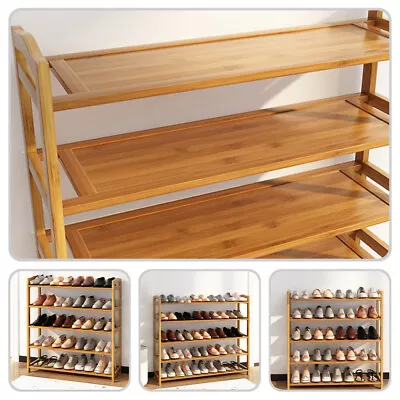 Bamboo Shoe Footwear Rack Cabinet Organizer Wooden Storage Shelf Stand Shelves • £14.99