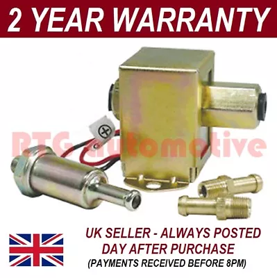 Universal 12v Fuel Pump + 2x Fuel Unions + In-line Fuel Filter Petrol & Diesel • £14.95