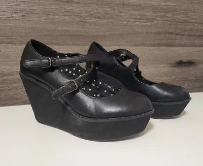 Mudd Womens Platform Mary Jane Shoes Size 7.5 Black Retro Inspired Heels • $29.99