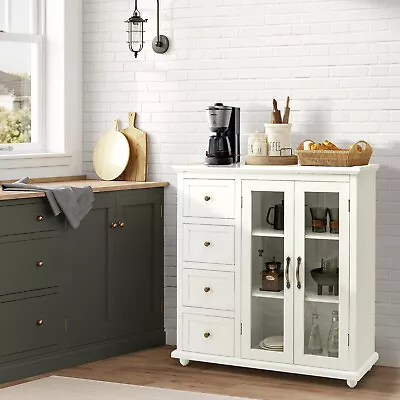 Buffet Sideboard Table Kitchen Storage Cabinet W/ Drawers & Doors White • $179.99