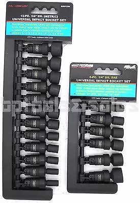 18pc 1/4  DRIVE UNIVERSAL BALL SWIVEL DEEP IMPACT SOCKET SET SAE & METRIC • $64.99