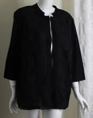 NWT Ming Wang Sz 0X Runs XL To 1X BLACK Soutache Acrylic Knit 3/4 Blazer Jacket • $198.40