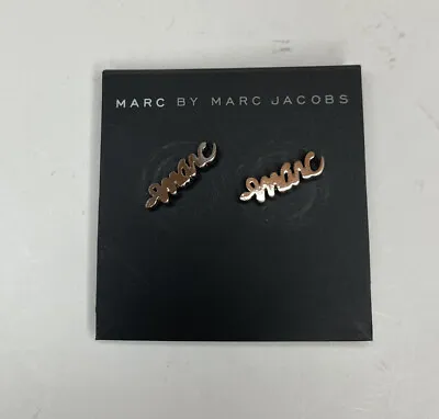 Marc Jacobs Silver Tone Script Logo Name Stud Earring Gift Rare VTG Retro New BN • £49.99