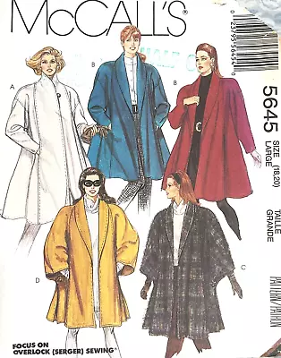 1990's McCall's  Misses' CoatCape Pattern 5645 Size L UNCUT • $19.99