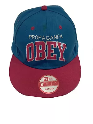 PROPAGANDA OBEY 9 Fifty Snapback Cap NEW ERA Blue & Pink (Adjustable) *Used* • $18.99