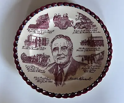 Vernon Kilns Plate ~ Franklin D. Roosevelt ~ 10 1/2  ~ Red W/ Ribbon Edge ~ VG • $15