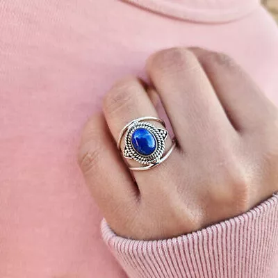 Lapis Lazuli Ring 925 Sterling Silver Statement Handmade Boho Ring All Size B116 • $10.34