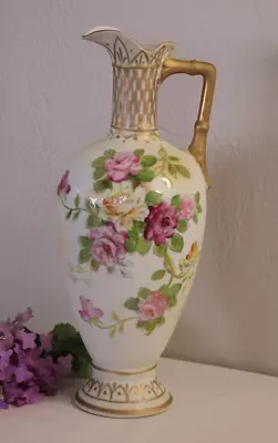 VTG Ucagco Japan Ewer Vase Roses Flowers Gold Accents • $22.99