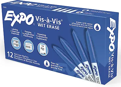 EXPO Vis-a-Vis Wet Erase Markers Fine Point Blue 12 Count • $23.05