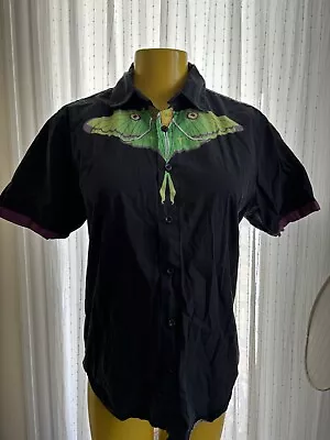 ENVYGREEN MANOR  Unisex Black Button Down Shirt Moth Motif Design Size Medium M • $18