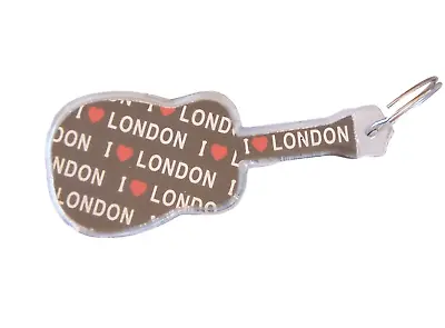 Vintage I Love London Uk Guitar Shaped Travel Souvenir Acrylic Key Chain Keyring • $8.48