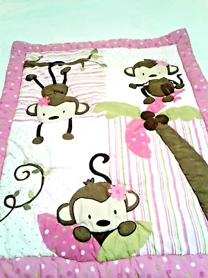 Crown Crafts Infant Products Pink Infant Quilt With Monkeys & Palm Trees 32x40 • $24.88