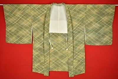 Vintage Japanese Kimono Silk Antique BORO HAORI Kusakizome Dyed/AA855/460 • £39.60