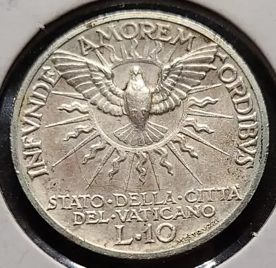 1939 Vatican City 10 LIRE Silver Coin Sede Vacante Gem BU UNC 30k Mintage Rome • $89.98