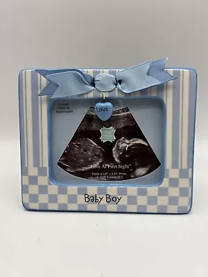 ULTRASOUND Baby Boy Blue & Cream Photo Frame 4.125  X 3.25   Love At First Sight • $14.95