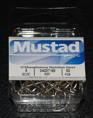 50 Mustad 34007SS-01 - Size 1 - Saltwater Stainless Steel O'Shaughnessy Hooks • $9.99