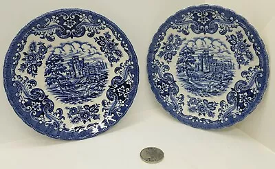 2 British Anchor England Ironstone~Olde Country Castles~Blue 5.5  Tea Cup Saucer • £12.99