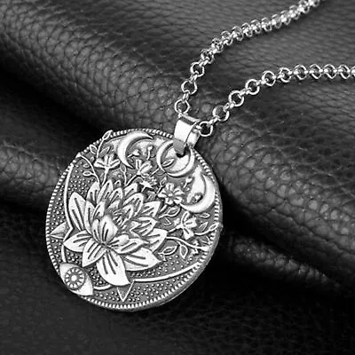 Mandala Pendant Silver Om Buddha Tibetan Moon Lotus Flower Healing Cord Necklace • $8.99