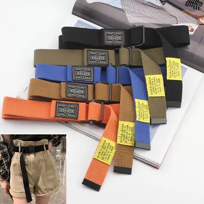 Men Women Canvas Belt Webbing D Ring Buckle Woven Military Army Waistband Combat • £5.39