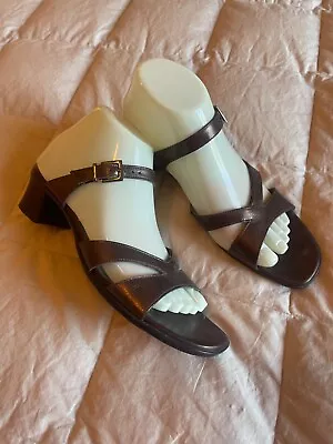 MUNRO American Slide Comfort Sandals Womens Brown Leather Block Heel 8.5N • $24.99
