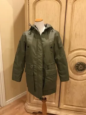 American Eagle AE Womens Army Green Military Long Field Jacket Coat Hooded S~NEW • $47.59
