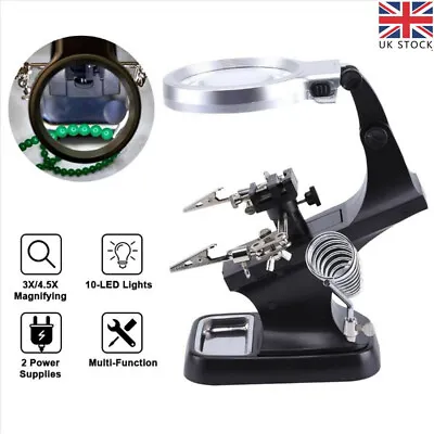 Helping Hand Led 3X 4.5X Magnifying Glass Clamp Stand Soldering Weld Holder Set • £11.60