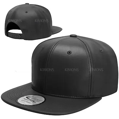 Leather Snapback Hat Hip Hop Baseball Cap Trucker Mesh Solid Plain Flat Bill Men • $16.58