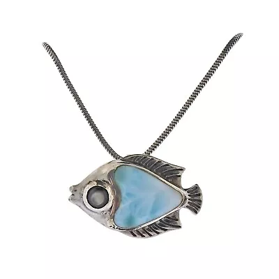 New MarahLago Sterling Silver Larimar Flounder Fish MOP  Pendant Necklace $258 • $85