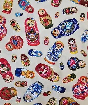 Elizabeth Studio - Matryoshka - Tossed Russian Dolls Cream Quilting Fabric • $13.49