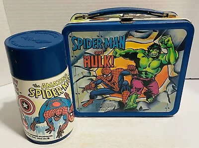 Vintage 1980 Spider-Man & The Hulk Metal Lunchbox & Thermos • $75