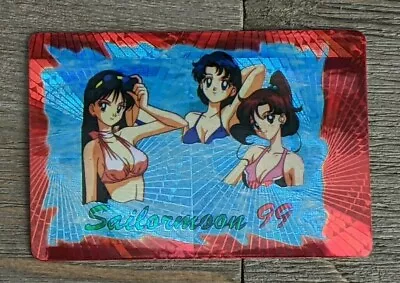 Vintage Sailor Moon R Holographic Sticker Trading Card - Scouts In Swimwear #3 • $15.99