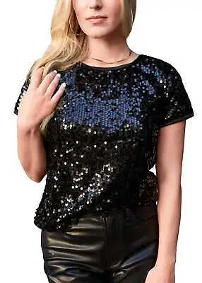 Sequin Short Sleeve Sparkly Shirt Round Neck Blouse • $22.99