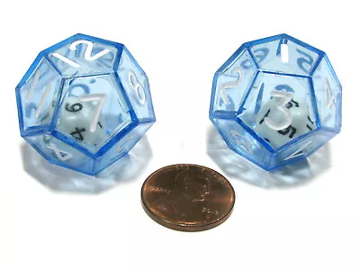 Set Of 2 D12 25mm Double Dice 2-In-1 Dice - White Inside Translucent Blue Die • $3.47