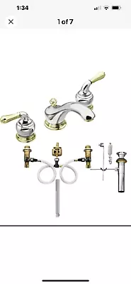 New Moen Monticello 8  Widespread Faucet Chrome/Polished Brass 4570CP • $280