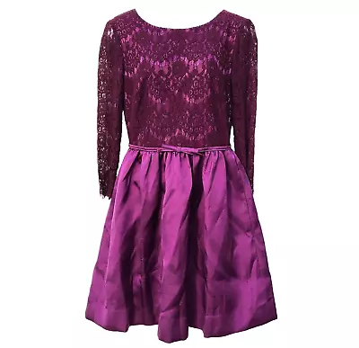 Erin Fetherston Purple Lace Cocktail Dress Size 4 Bow 3/4 Sleeves FLAW Glitter • $30