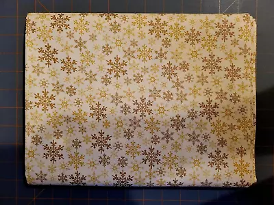 Fabric: Christmas Gold Metallic Snowflakes 42 X107  Excludes Selvage • $19.13