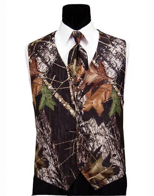  Mossy Oak Camouflage Camo Tuxedo Vest Long Tie REAL POCKETS TUXXMAN • $59.95