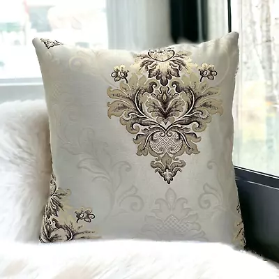 Damask Grey Cream Embossed Cushion Covers Jacquard Quality Fabric 18 X 18  Inch • £4.99