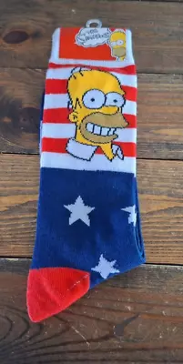 The Simpsons Homer American Flag Crew Socks Patriotic USA NEW With Tags HYP • $11.99