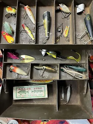 Vintage Kennedy Fishing Tackle Box Circa 1916 With 18 Old Lures 20 Pieces Total • $85