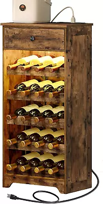Wine Rack With LED Lights And Power Outlets Bar Cabinet Freestanding Floor 5-T • $52.99