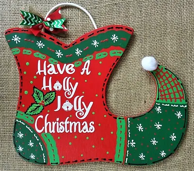 Holly Jolly Christmas ELF SHOE Boot SIGN Wall Door Hanger Plaque Wreath Accent  • $13