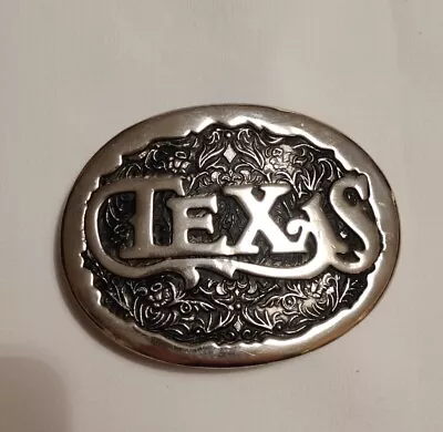 Vintage Texas Belt Buckle By TLB Large Spellout Chrome Nickel Silver • $22.49