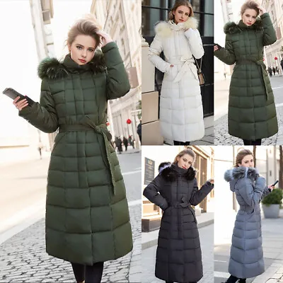 £29.99 • Buy Women Winter Warm Padded Long Parka Lady Quilted Knee Coat Hooded Jacket Outwear