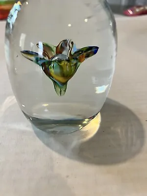 Glass Oval Paperweight Solid Rainbow Tulip Flower Murano Style Hand Made  • $5