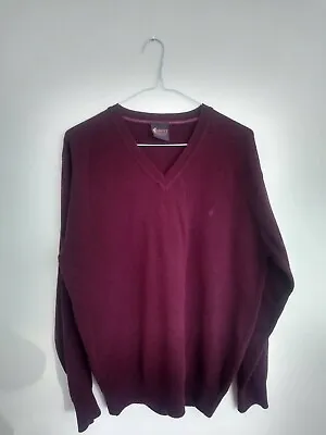Vintage Gabicci Wool Blend V Neck Knit Jumper Mods Casuals Size Large M Burgundy • £9