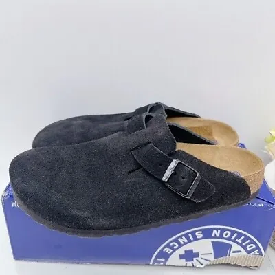 Birkenstock Boston Soft Footbed Clog Black Suede EU 45 Mens US 12- 12.5 Regular • $126.97