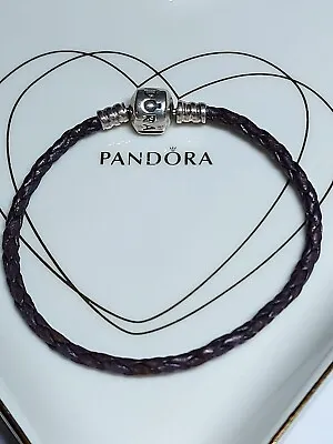 Genuine Pandora Silver Clasp Purple Leather Charm Bracelet  S925 ALE 18cms • £25