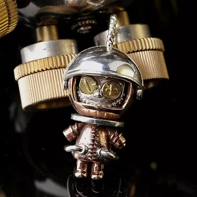 925 Sterling Silver Spaceman Voodoo Doll Astronaut Figurine Necklace Pendant • $48.28