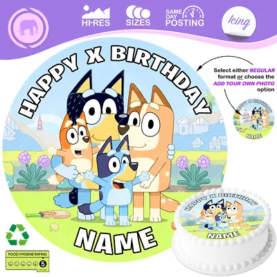 Bluey Cake Topper Personalised Bandit Decoration Birthday Round Edible Icing • £2.99